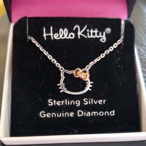 Hello Kitty Sterling Silver Necklace with Gold Bow Genuine DIAMOND SANRIO